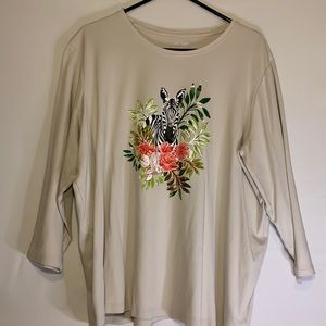 Womens Kim Rogers T-shirt size 2X zebra 3/4 length sleeve